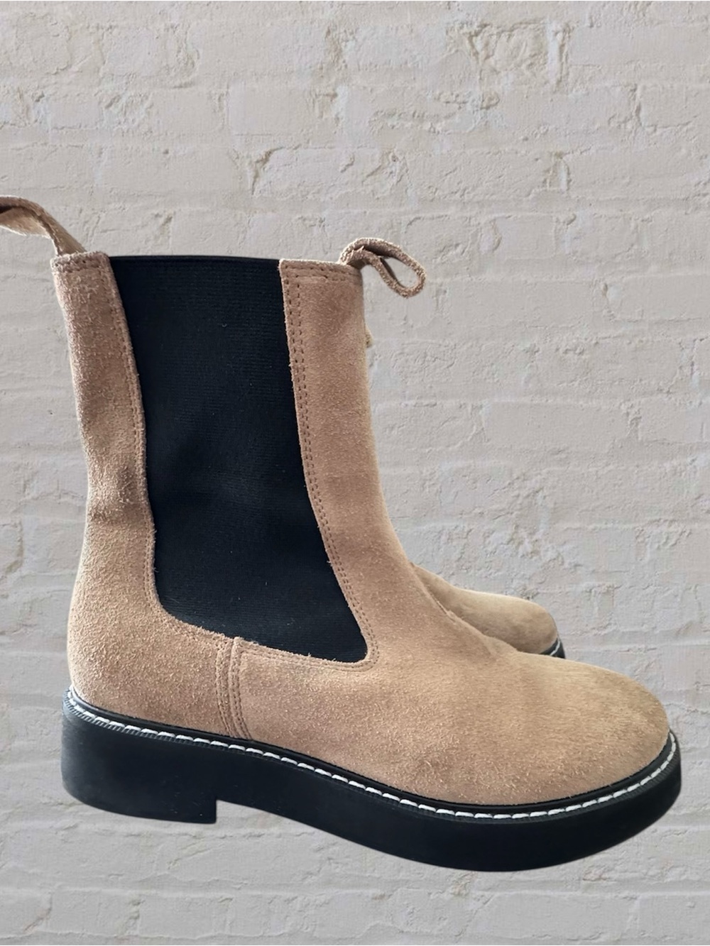 Pilcro Suede Chelsea Combat Boots in Beige and Black